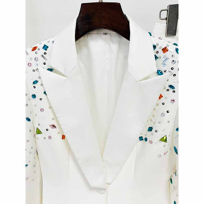 Women Luxury Wedding Suit Nail beaded Blazer + Flare Trousers Suit Pants Suit