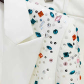 Women's Designer Love Heart Diamond Beaded Blazer Skirt Two-Piece Suit Set