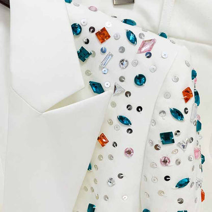 Women Luxury Wedding Suit Nail beaded Blazer + Flare Trousers Suit Pants Suit