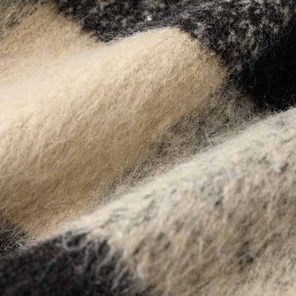 Women's Woolen Short Jacket Loose Black and White Coat