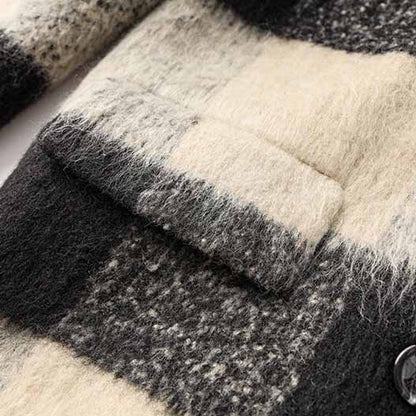 Women's Woolen Short Jacket Loose Black and White Coat