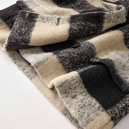 Women's Woolen Short Jacket Loose Black and White Coat