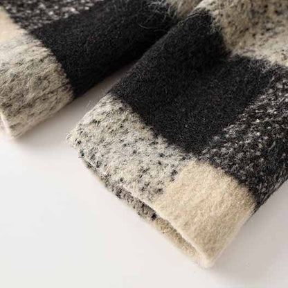 Women's Woolen Short Jacket Loose Black and White Coat