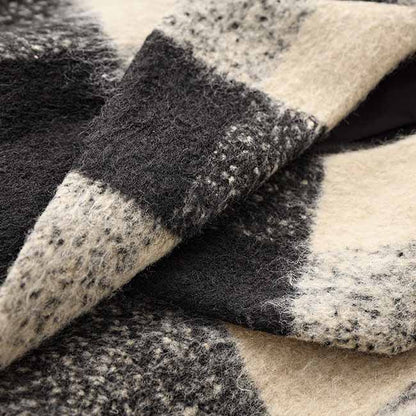 Women's Woolen Short Jacket Loose Black and White Coat