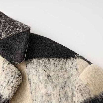 Women's Woolen Short Jacket Loose Black and White Coat