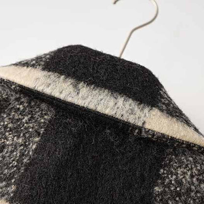 Women's Woolen Short Jacket Loose Black and White Coat
