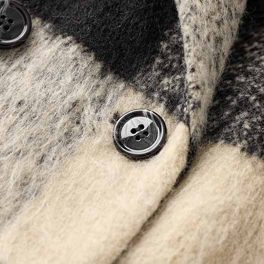 Women's Woolen Short Jacket Loose Black and White Coat