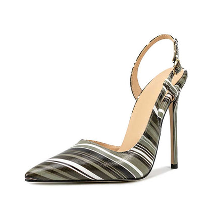 Point Toe High Heels Stripe Pumps Slip On Stiletto Dress Shoes With Slingback 4-13