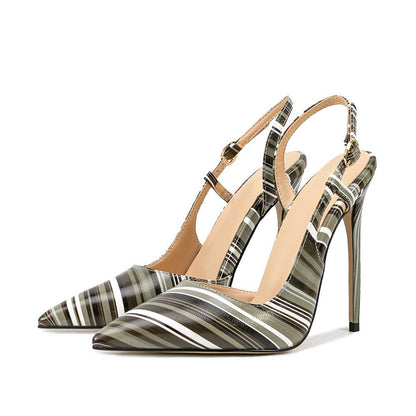 Point Toe High Heels Stripe Pumps Slip On Stiletto Dress Shoes With Slingback 4-13
