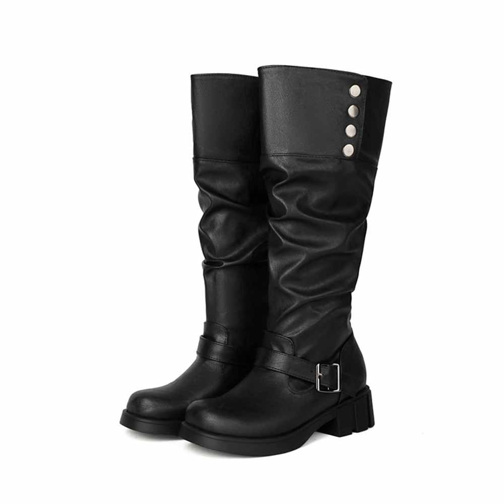 Stylish women's boots for prom in black with buckle and button details