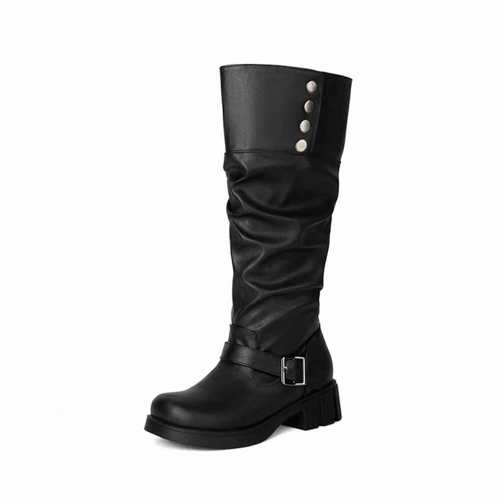 Sd-HK stylish women's boots for prom in black with a slouchy design and decorative buttons
