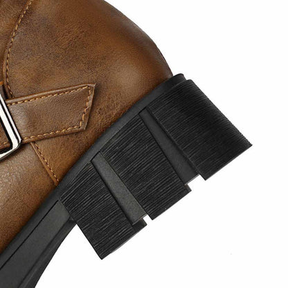 Stylish women's boots for prom featuring a unique textured black heel and brown leather upper