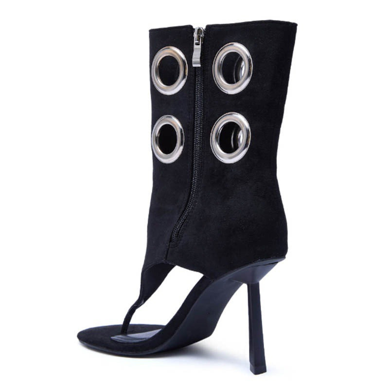Suede Cutout Eyelet Booties – Edgy High Heel Sandals