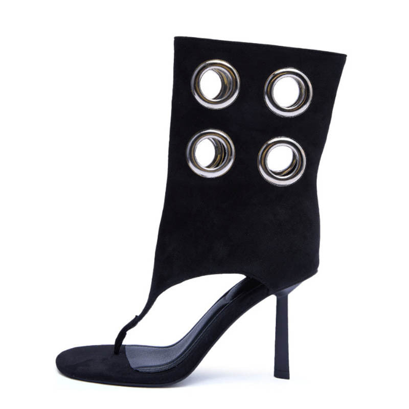 Suede Cutout Eyelet Booties – Edgy High Heel Sandals