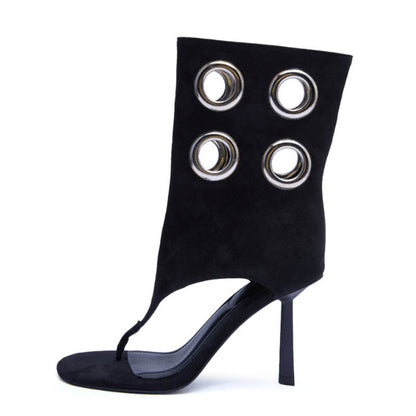 Suede Cutout Eyelet Booties – Edgy High Heel Sandals