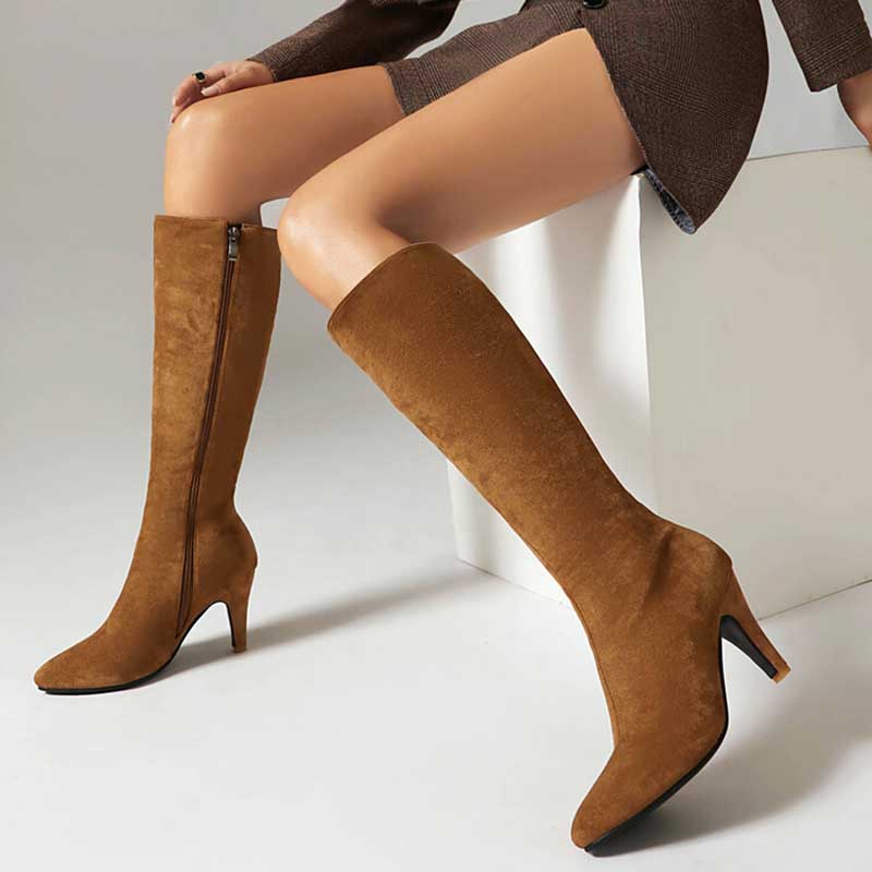 Women's Heeled Suede Knee-High Boots