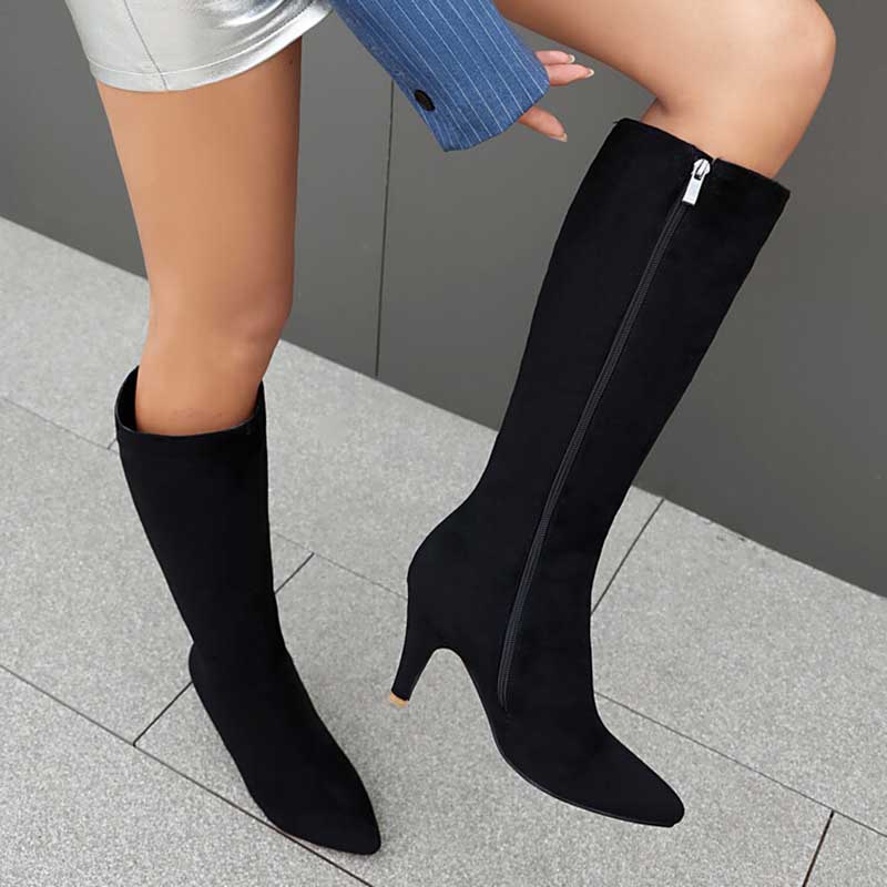 Women's Heeled Suede Knee-High Boots