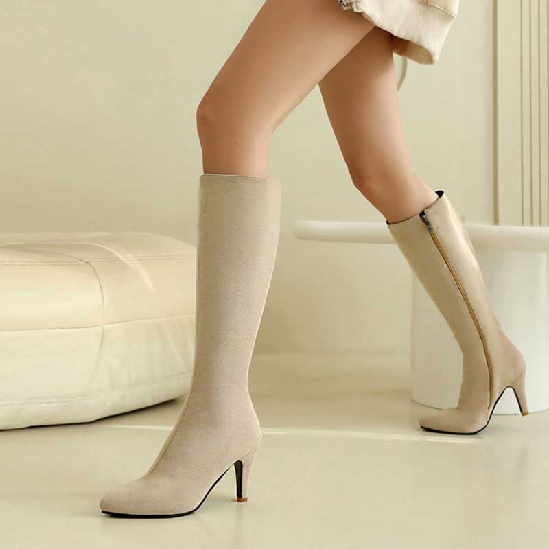 Women's Heeled Suede Knee-High Boots