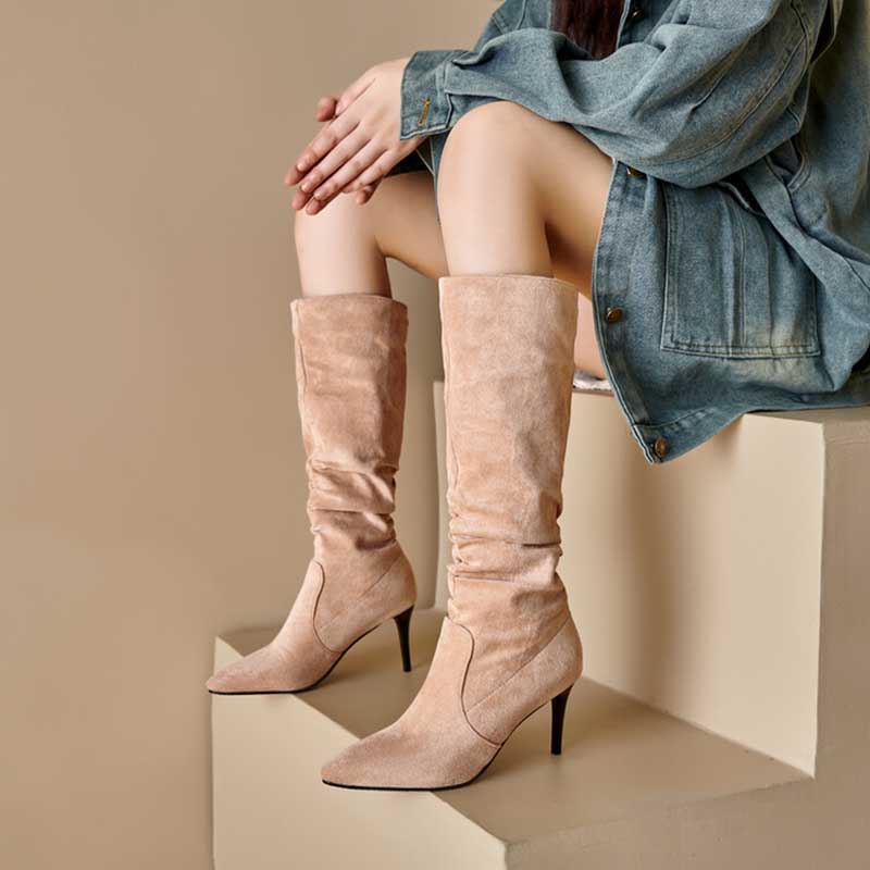 Women's High Heel Suede Boots Plus Size Knee High Boots