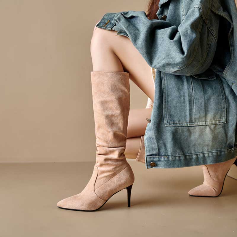 Women's High Heel Suede Boots Plus Size Knee High Boots