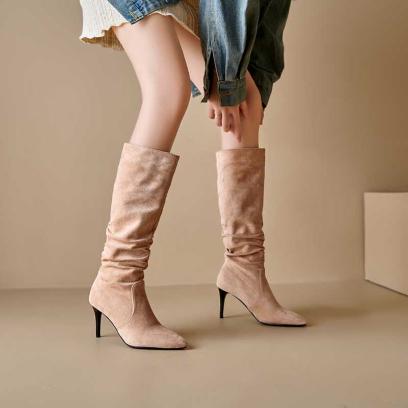 Women's High Heel Suede Boots Plus Size Knee High Boots