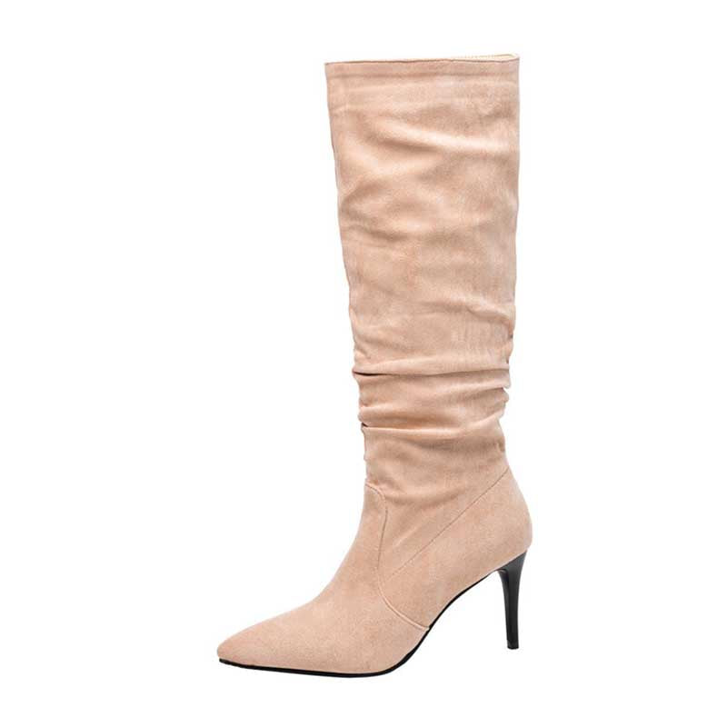 Women's High Heel Suede Boots Plus Size Knee High Boots