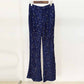 Women's Navy Blue Sequin Laced Blazer Suit Two Pieces Formal Pantsuit