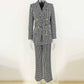 Women Chic Maze Double Breasted Belted Blazer + Elastic Waist Trousers Pants Suit
