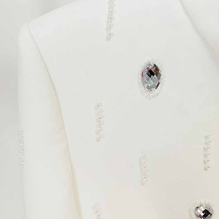 Women's Formal Skirt Suit Fitted Diamonds Pearls Decoration Short Crop Jacket + Mini Skirt Suit