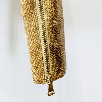 Women's Snake Patterned Pantsuit Leather Jacket and Flare Bottoms Two Pieces Suit