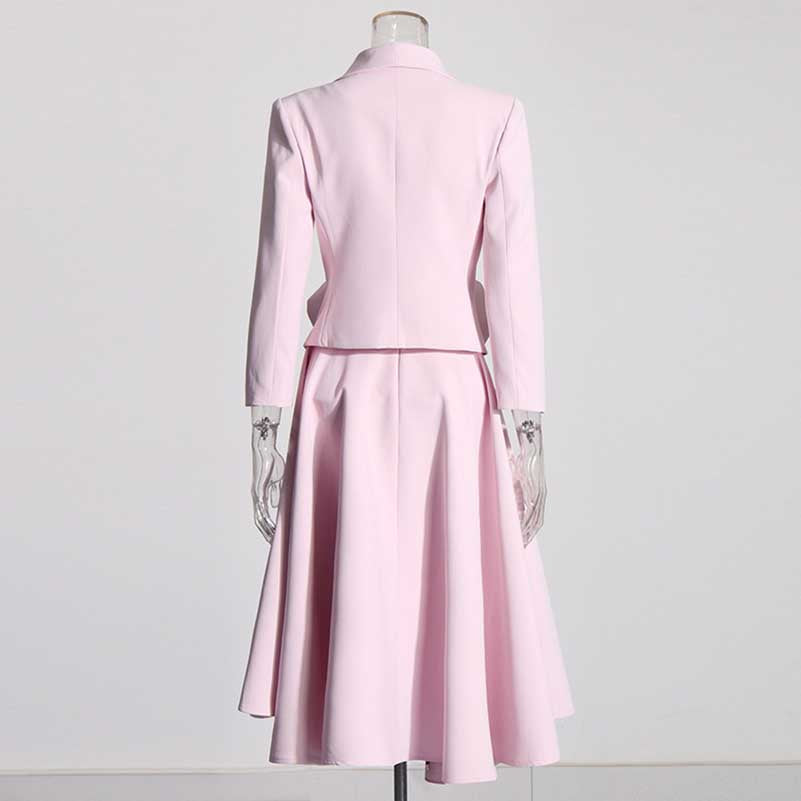 2-Piece 3D Rose Blazer With Pleated Skirt Suit