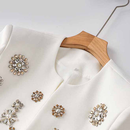 Women's Pantsuit Long Sleeves Crystal Pearl Blazer Set Pantsuit