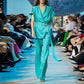 Womens Turquoise Pantsuit Summer Two Pieces Suit Trendy Wide-Legs Suit