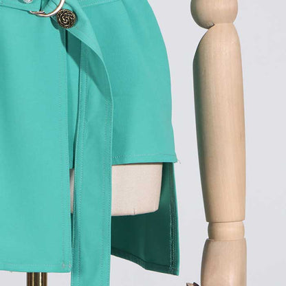 Womens Turquoise Pantsuit Summer Two Pieces Suit Trendy Wide-Legs Suit