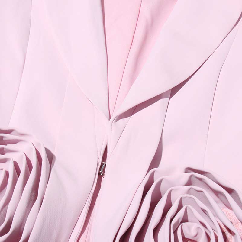 2-Piece 3D Rose Blazer With Pleated Skirt Suit