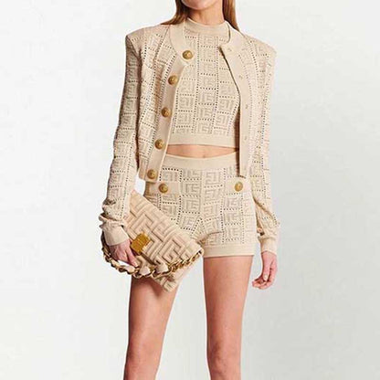 Trendy Chic Suit Knitted Cardigan Coat + Sleeveless Midi Dress Set Two Pieces Dress Suit