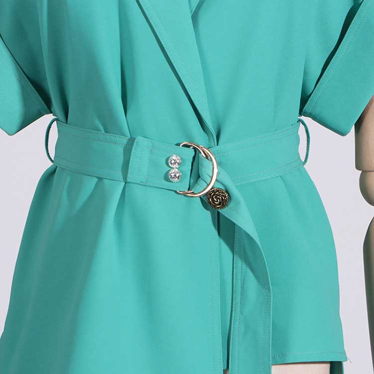 Womens Turquoise Pantsuit Summer Two Pieces Suit Trendy Wide-Legs Suit