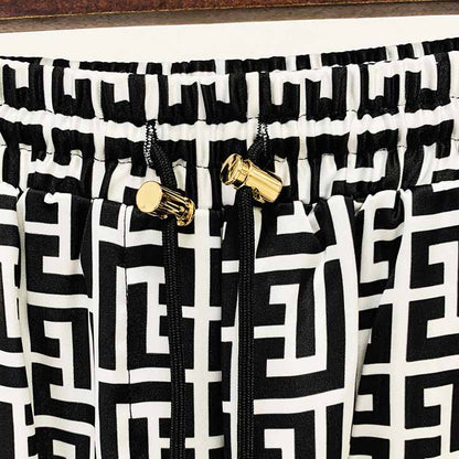 Women Chic Maze Double Breasted Belted Blazer + Elastic Waist Trousers Pants Suit