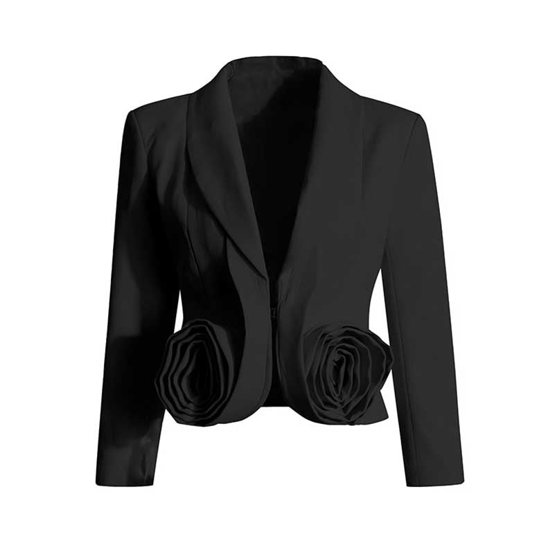 2-Piece 3D Rose Blazer With Pleated Skirt Suit