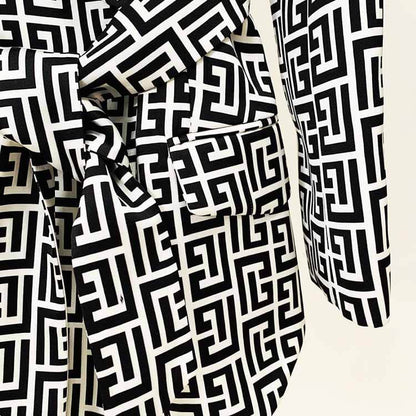 Women Chic Maze Double Breasted Belted Blazer + Elastic Waist Trousers Pants Suit