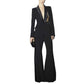 Women Satin Collar Event Pantsuit Bell-bottom Trousers Suit with Beaded