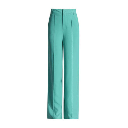 Womens Turquoise Pantsuit Summer Two Pieces Suit Trendy Wide-Legs Suit