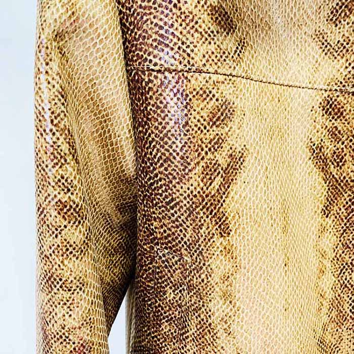 Women's Snake Patterned Pantsuit Leather Jacket and Flare Bottoms Two Pieces Suit