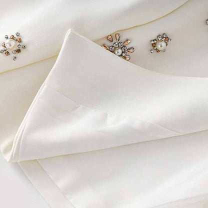 Women's Pantsuit Long Sleeves Crystal Pearl Blazer Set Pantsuit