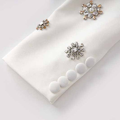 Women's Pantsuit Long Sleeves Crystal Pearl Blazer Set Pantsuit