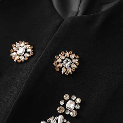 Women's Pantsuit Long Sleeves Crystal Pearl Blazer Set Pantsuit