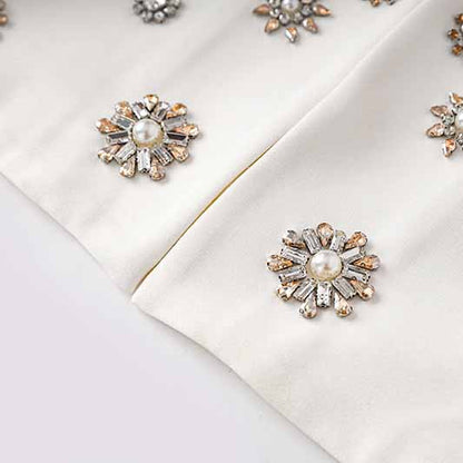 Women's Pantsuit Long Sleeves Crystal Pearl Blazer Set Pantsuit