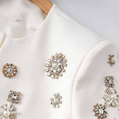 Women's Pantsuit Long Sleeves Crystal Pearl Blazer Set Pantsuit