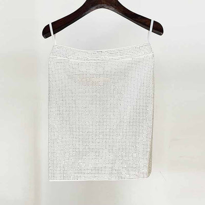 Women Bling Bling Rhinestones Mesh Sexy Fitted Crop Top + Mini Skirt Suit Party Suit