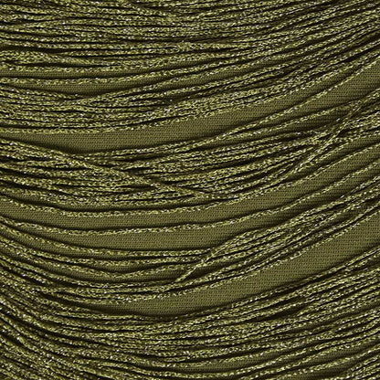 Close-up of olive green fabric featuring tassels for the tassel turtleneck satin two-piece set
